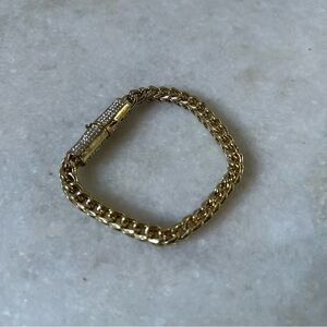 Chunky Link Gold Chain Bracelet with Magnetic Rhinestone Clasp Minimalist